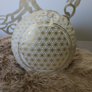 Meditationskissen Blume des Lebens weiß bio 33x17, 2300g